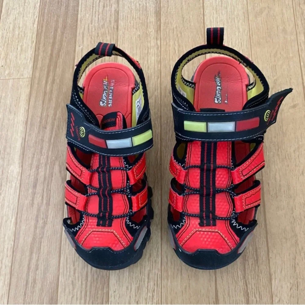 Sketchers Hot Lights Damager III Beach Blaze Boys Light Up Fisherman Sandals 3